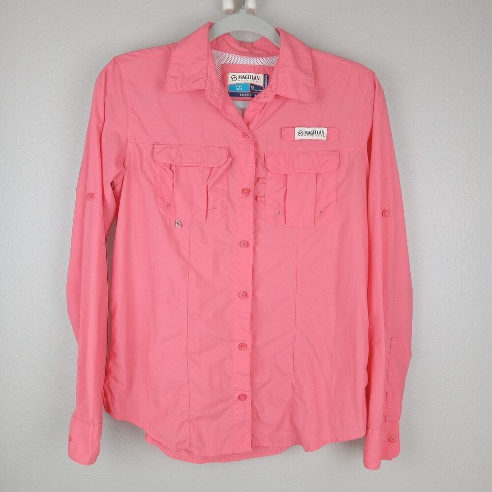Magellan Outdoors Fish Gear Relaxed Fit Women's Xs Long Sleeve Button Up Pink
